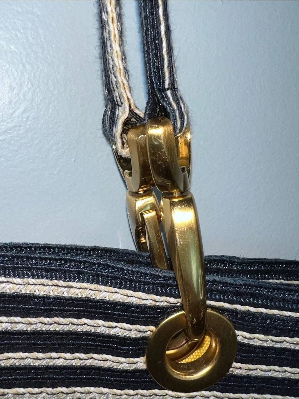 Eric Javits New York Navy Ivory Striped Squishee Tote Shoulder Bag Resort